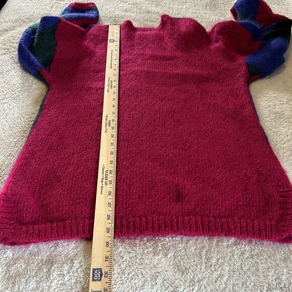 Vintage Sweater Large Mohair Long Line Pink Wool Blend Color Block Fuzzy Grunge - Picture 11 of 12